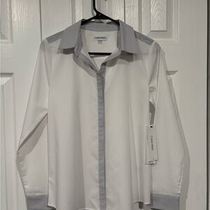 Calvin Klein White Blouse with Gray Accents